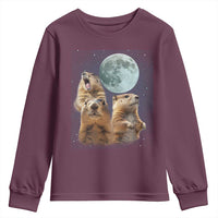 Funny Three Groundhog Meme Youth Sweatshirt Woodchucks Under The Moon
