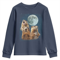 Funny Three Groundhog Meme Youth Sweatshirt Woodchucks Under The Moon