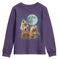 Funny Three Groundhog Meme Youth Sweatshirt Woodchucks Under The Moon