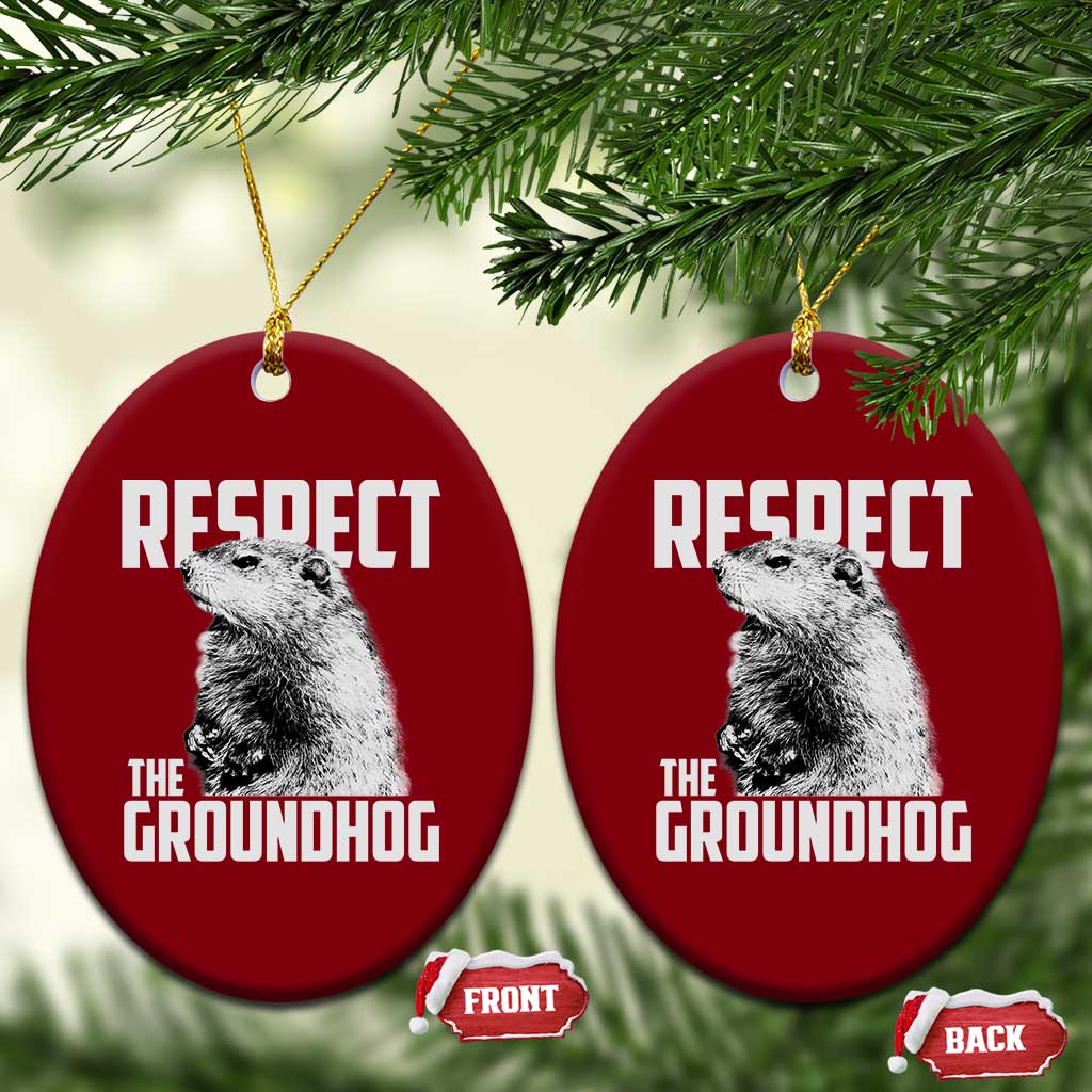 Respect The Groundhog Ceramic Ornament Funny Woodchuck Shadow Meteorlogy - Wonder Print Shop