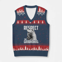Respect The Groundhog V-Neck Knit Sweater Vest Funny Woodchuck Shadow Meteorlogy - Wonder Print Shop