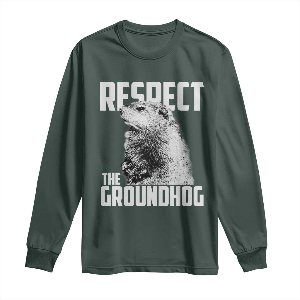 Respect The Groundhog Long Sleeve Shirt Funny Woodchuck Shadow Meteorlogy