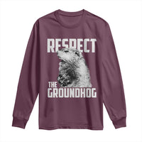 Respect The Groundhog Long Sleeve Shirt Funny Woodchuck Shadow Meteorlogy