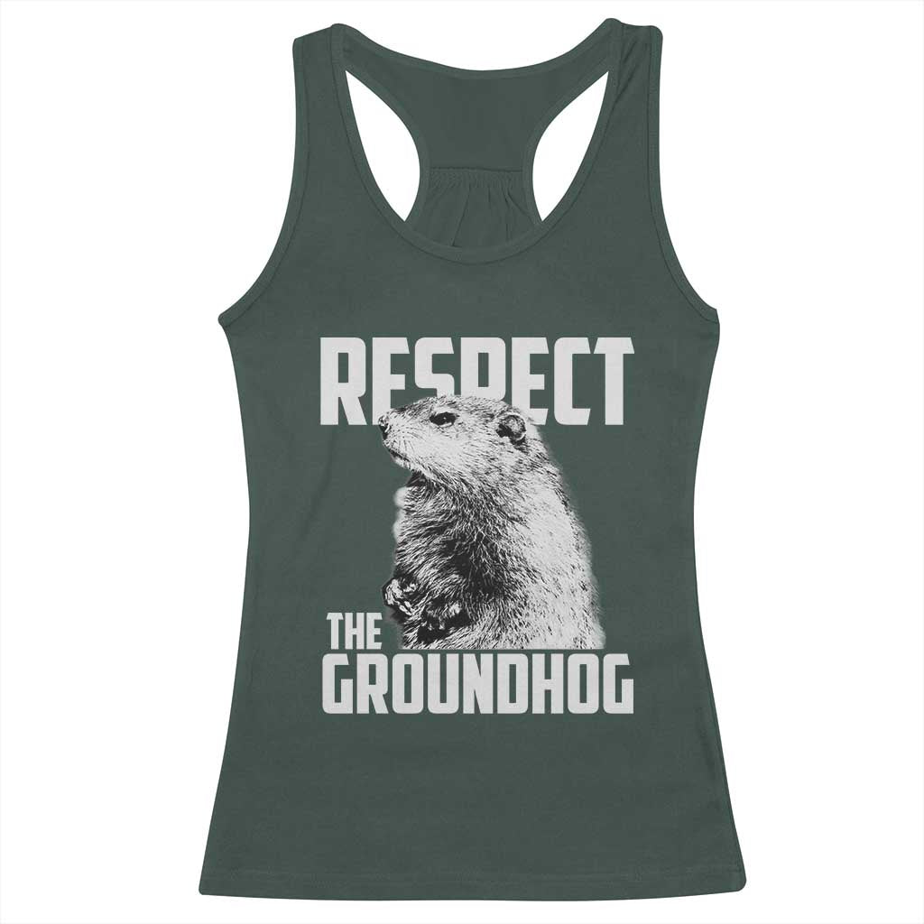 Respect The Groundhog Racerback Tank Top Funny Woodchuck Shadow Meteorlogy