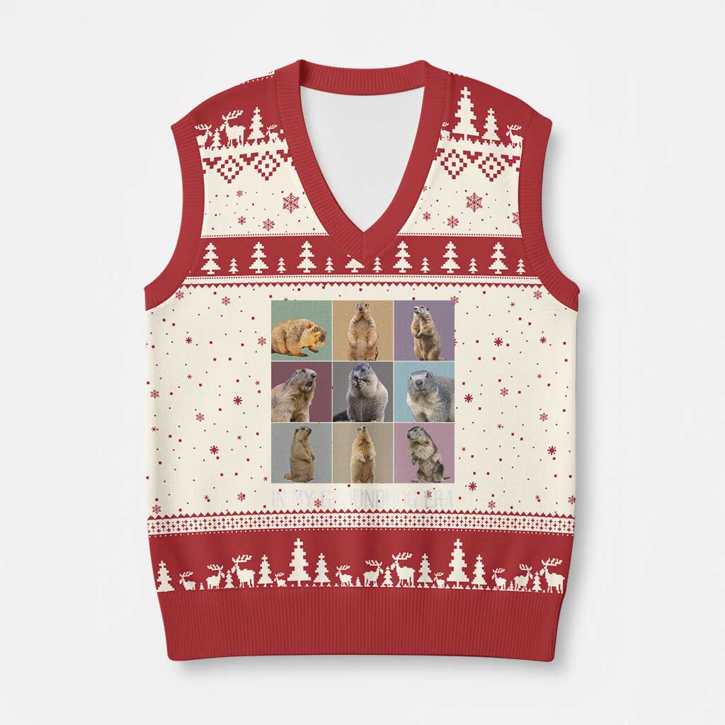 In My Groundhog Era V-Neck Knit Sweater Vest Funny Woodchuck - Wonder Print Shop