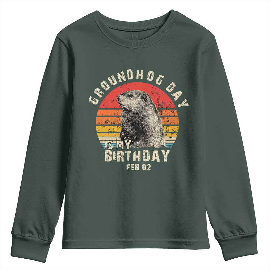 Groundhog Day Is My Birthday Youth Sweatshirt Funny Woodchuck Retro Vintage