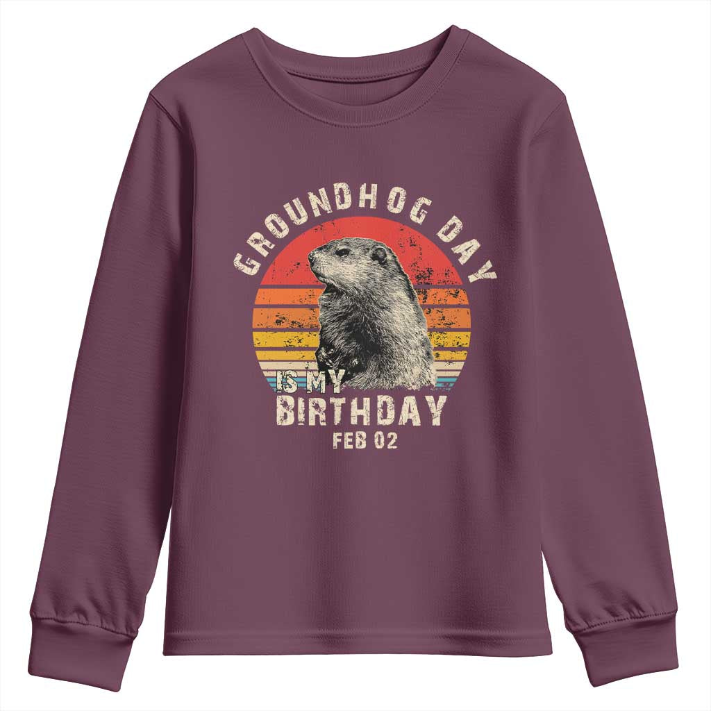Groundhog Day Is My Birthday Youth Sweatshirt Funny Woodchuck Retro Vintage