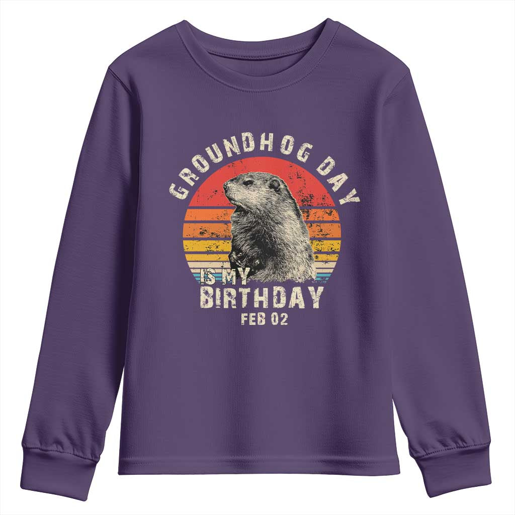 Groundhog Day Is My Birthday Youth Sweatshirt Funny Woodchuck Retro Vintage