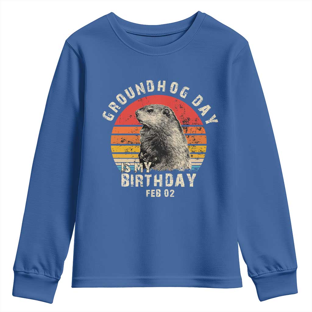 Groundhog Day Is My Birthday Youth Sweatshirt Funny Woodchuck Retro Vintage