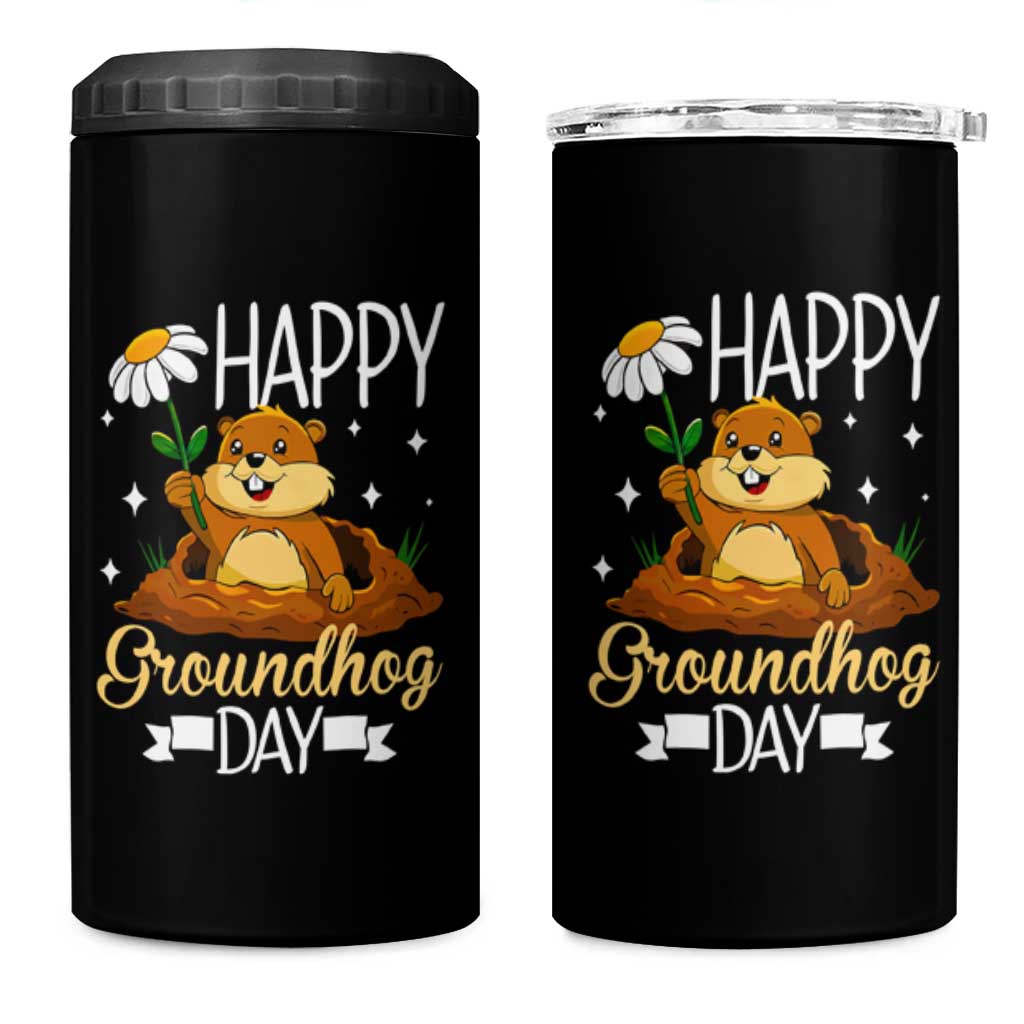 Happy Groundhog Day 4 in 1 Can Cooler Tumbler Punxsutawney Phil Groundhog Lover