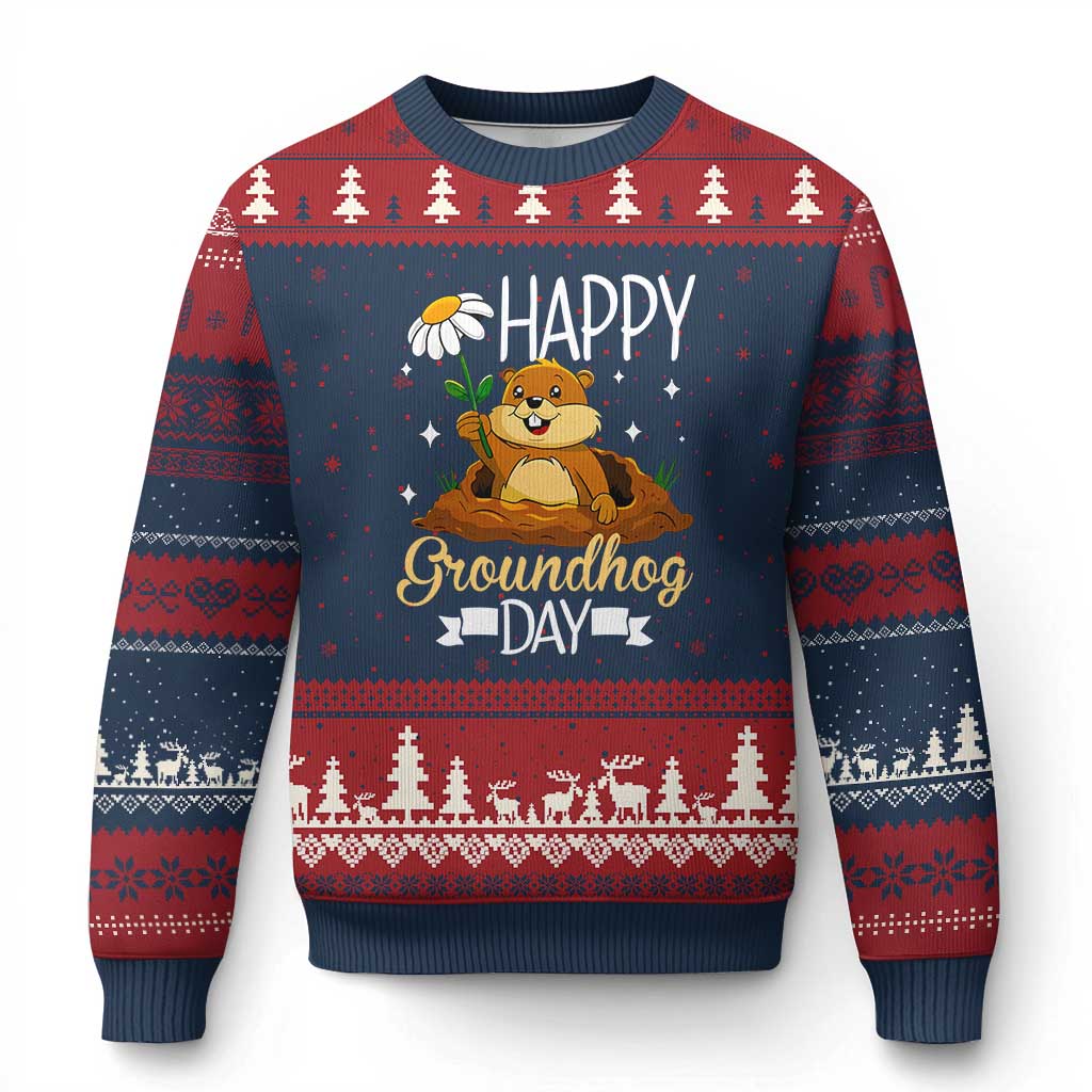 Happy Groundhog Day Ugly Christmas Sweater Punxsutawney Phil Groundhog Lover - Wonder Print Shop