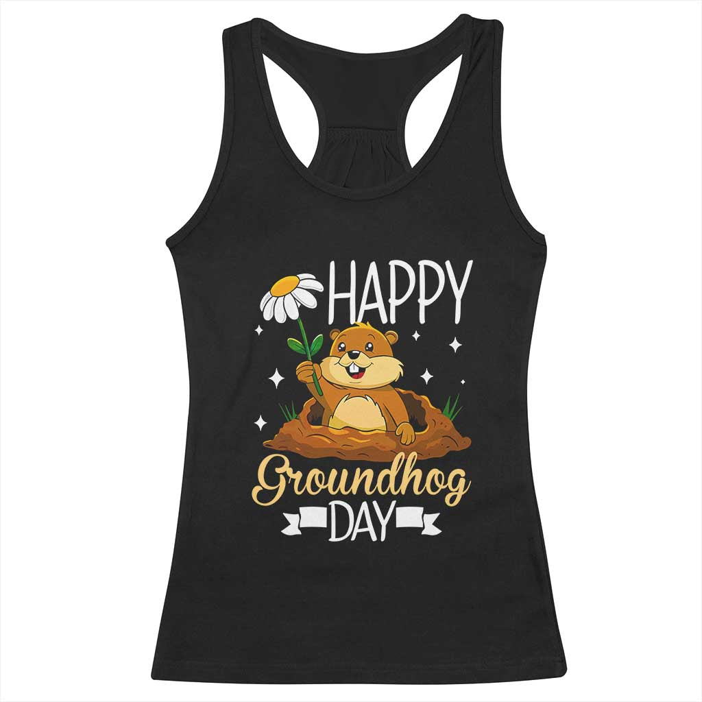 Happy Groundhog Day Racerback Tank Top Punxsutawney Phil Groundhog Lover