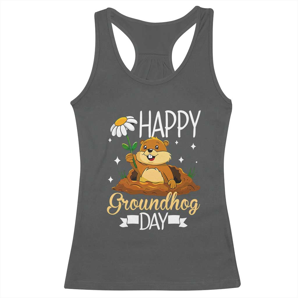 Happy Groundhog Day Racerback Tank Top Punxsutawney Phil Groundhog Lover