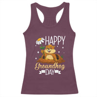 Happy Groundhog Day Racerback Tank Top Punxsutawney Phil Groundhog Lover