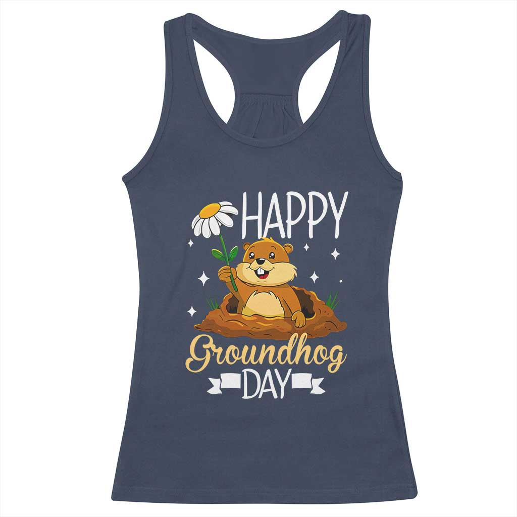 Happy Groundhog Day Racerback Tank Top Punxsutawney Phil Groundhog Lover