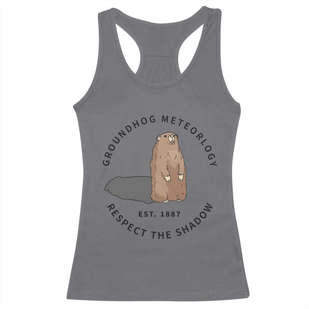 Groundhog Meteorology Racerback Tank Top Respect The Shadow Est 1887 Funny Woodchuck