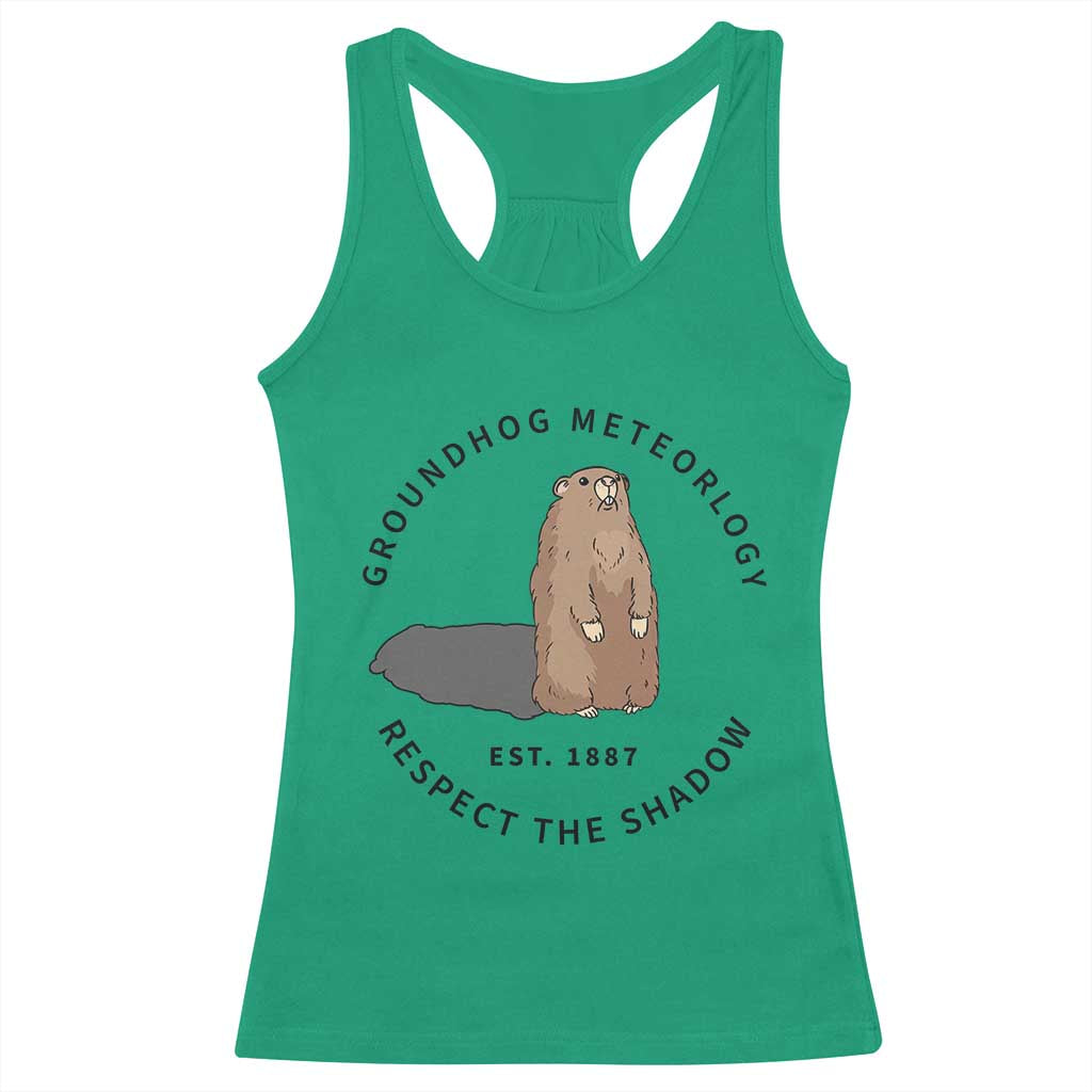 Groundhog Meteorology Racerback Tank Top Respect The Shadow Est 1887 Funny Woodchuck
