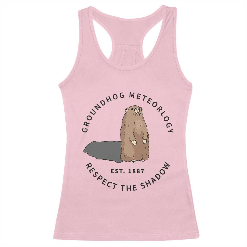 Groundhog Meteorology Racerback Tank Top Respect The Shadow Est 1887 Funny Woodchuck