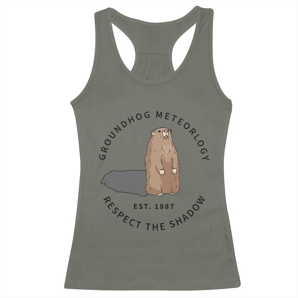 Groundhog Meteorology Racerback Tank Top Respect The Shadow Est 1887 Funny Woodchuck
