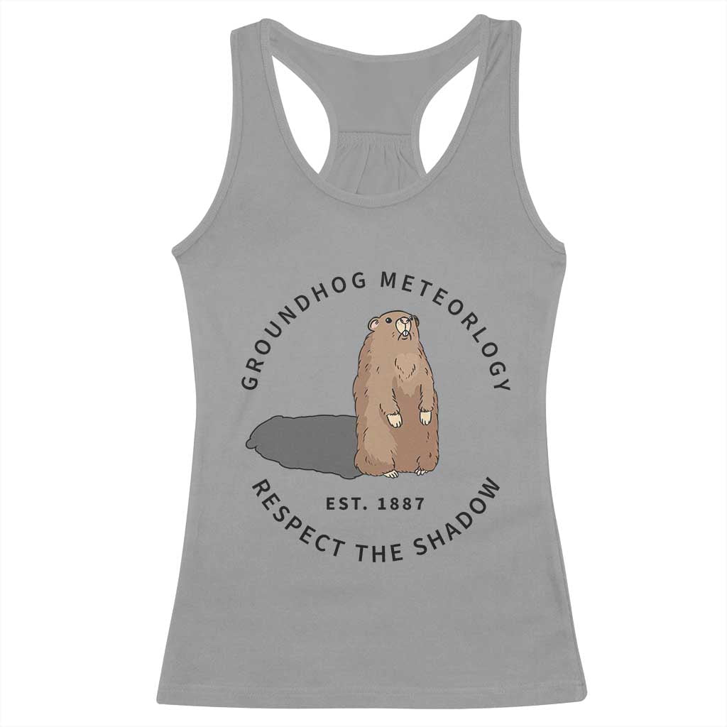 Groundhog Meteorology Racerback Tank Top Respect The Shadow Est 1887 Funny Woodchuck