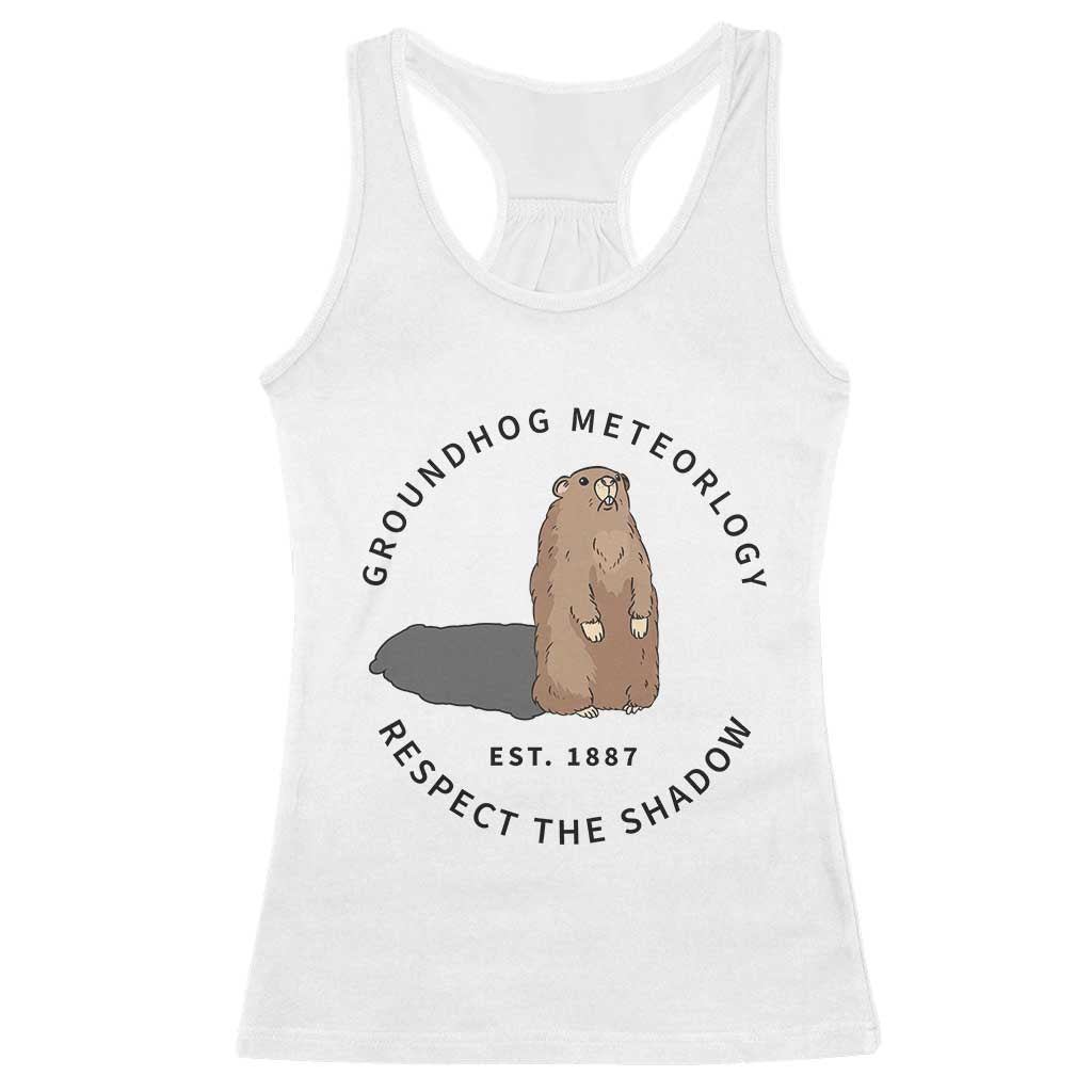 Groundhog Meteorology Racerback Tank Top Respect The Shadow Est 1887 Funny Woodchuck