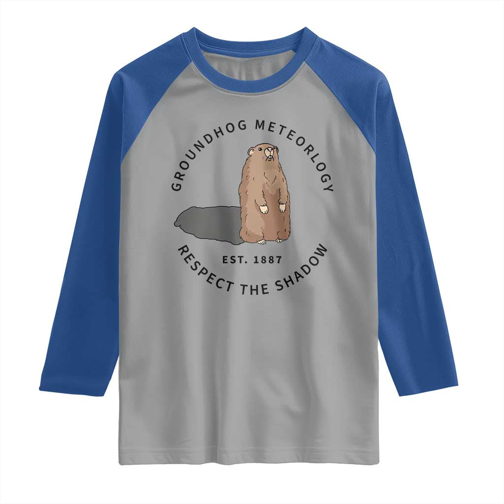 Groundhog Meteorology Raglan Shirt Respect The Shadow Est 1887 Funny Woodchuck