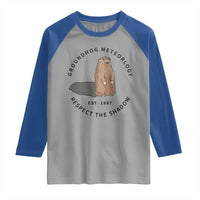 Groundhog Meteorology Raglan Shirt Respect The Shadow Est 1887 Funny Woodchuck