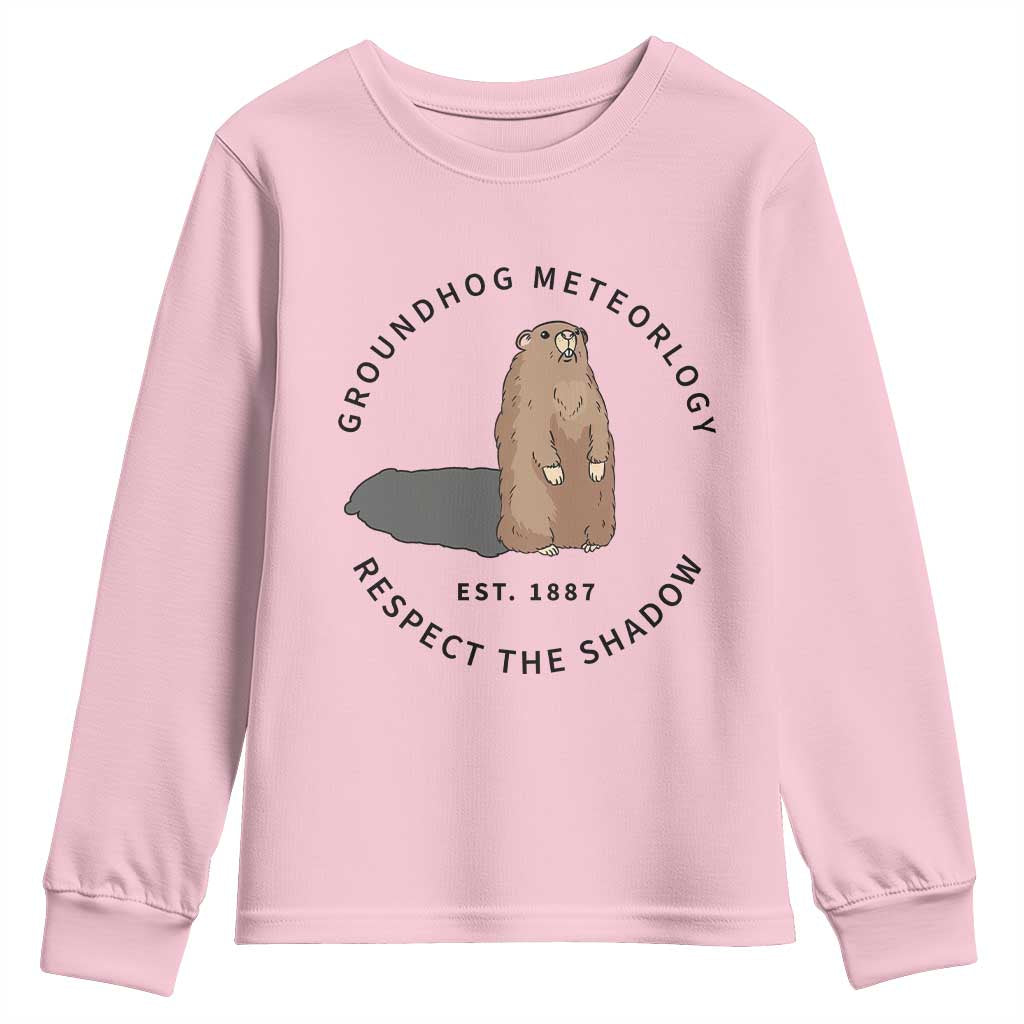 Groundhog Meteorology Youth Sweatshirt Respect The Shadow Est 1887 Funny Woodchuck