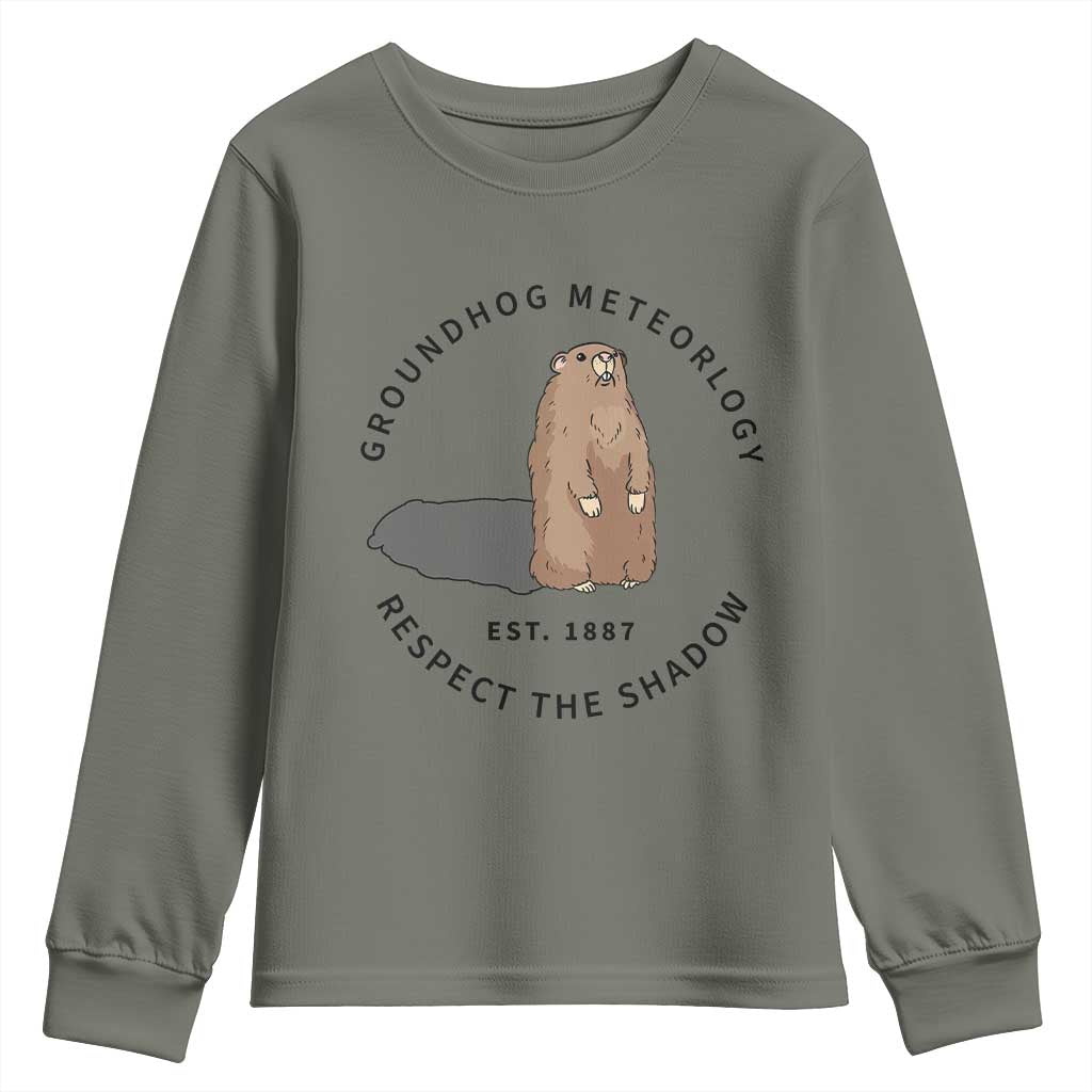 Groundhog Meteorology Youth Sweatshirt Respect The Shadow Est 1887 Funny Woodchuck