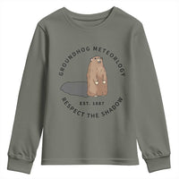 Groundhog Meteorology Youth Sweatshirt Respect The Shadow Est 1887 Funny Woodchuck
