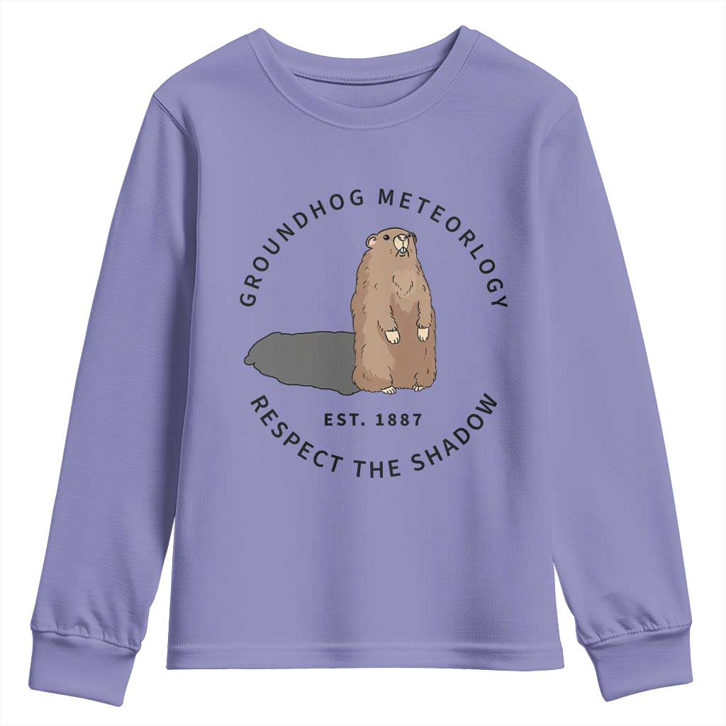 Groundhog Meteorology Youth Sweatshirt Respect The Shadow Est 1887 Funny Woodchuck