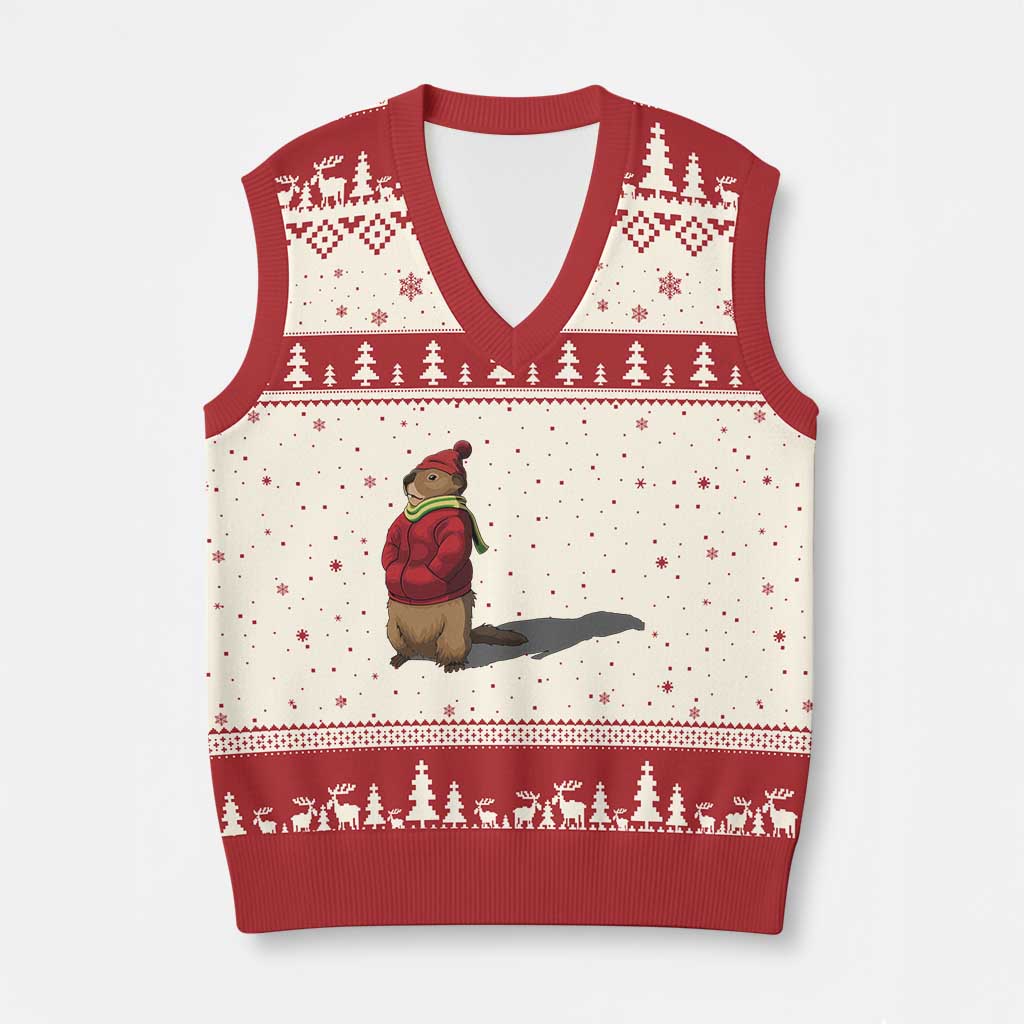 Groundhog Shadow V-Neck Knit Sweater Vest Funny Woodchuck Ground Hog Meteorlogy - Wonder Print Shop