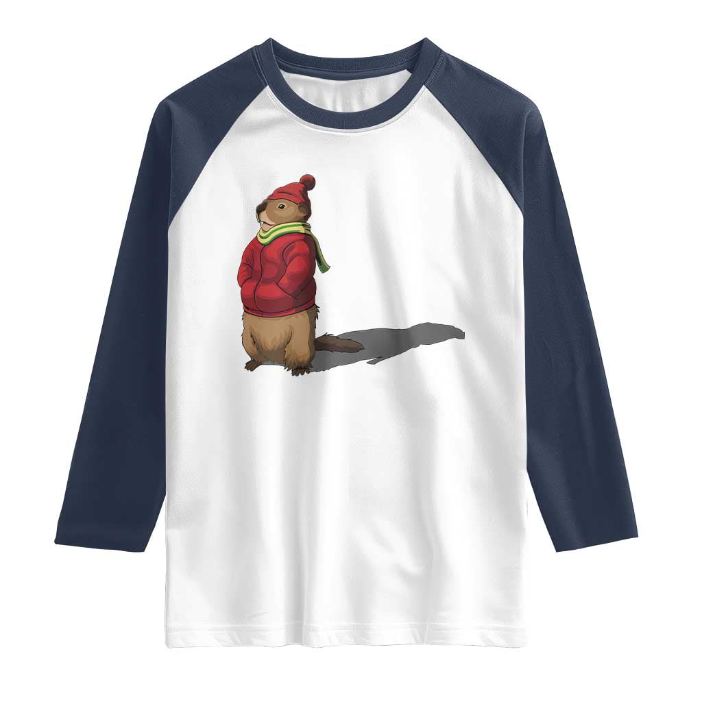 Groundhog Shadow Raglan Shirt Funny Woodchuck Ground Hog Meteorlogy