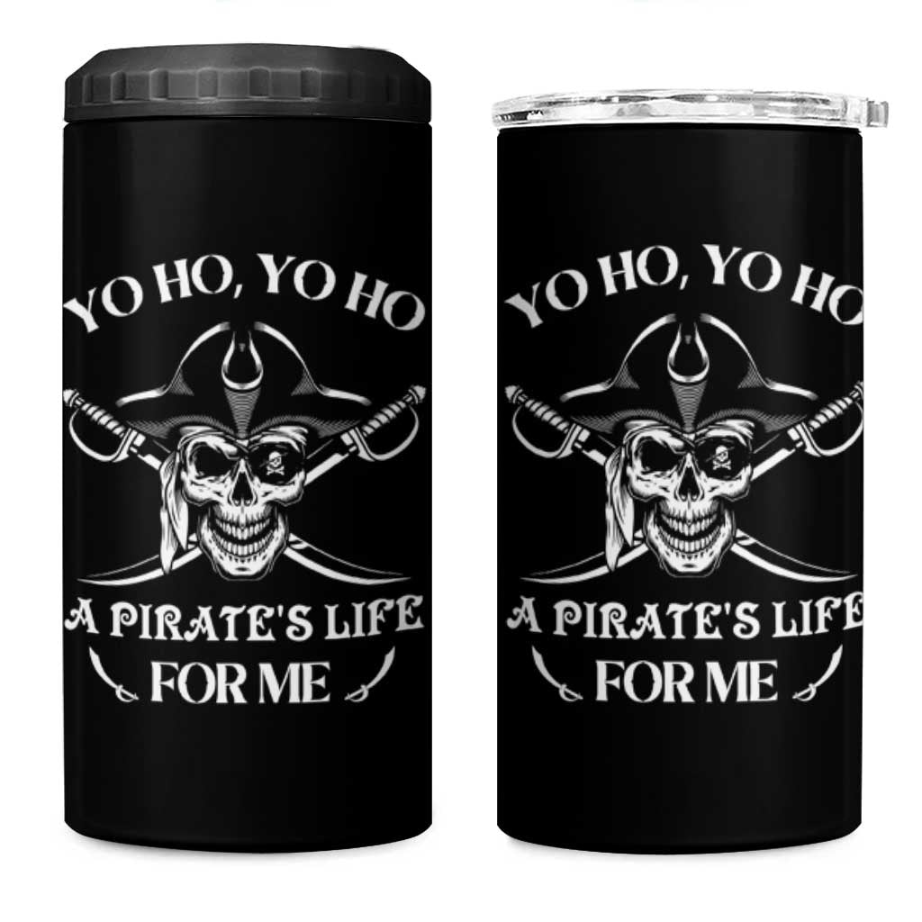 Funny Pirate Skull 4 in 1 Can Cooler Tumbler Yo Ho Life For Me Buccaneer Freebooter