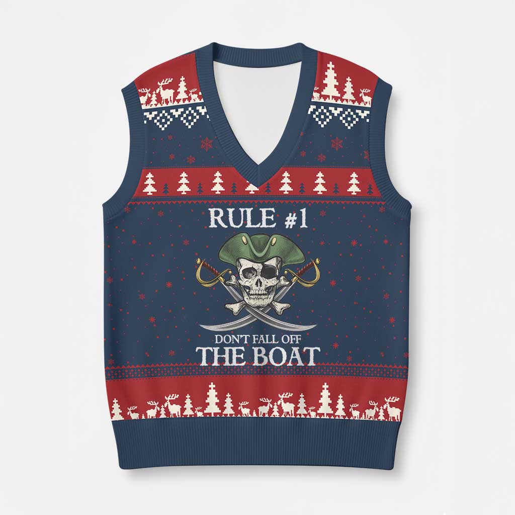 Funny Pirate V-Neck Knit Sweater Vest Rule #1 Don't Fall Off The Boat Cruise Party Gift - Wonder Print Shop