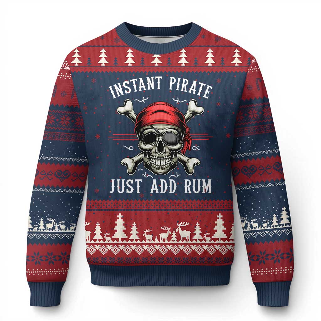 Funny Pirate Skull Ugly Christmas Sweater Instant Pirate Just Add Rum Funny Jolly Roger Crossbones - Wonder Print Shop