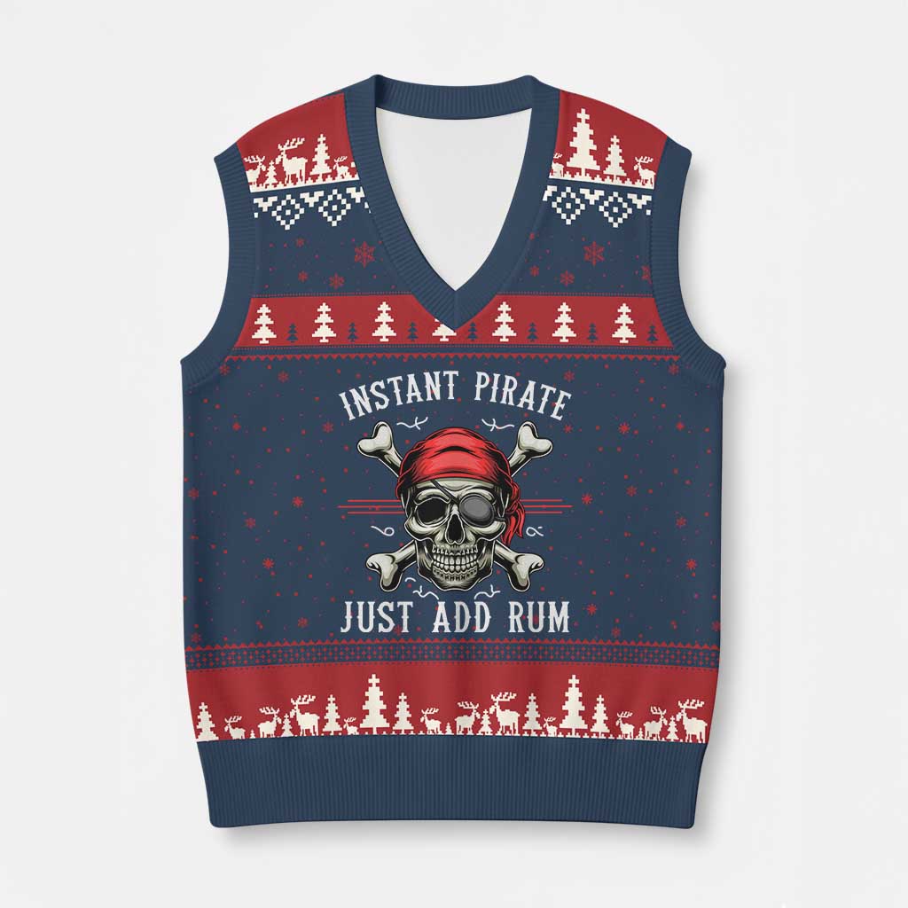 Funny Pirate Skull V-Neck Knit Sweater Vest Instant Pirate Just Add Rum Funny Jolly Roger Crossbones - Wonder Print Shop