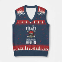 Let The Pirate Shenanigans Begin V-Neck Knit Sweater Vest Pirate Skull - Wonder Print Shop