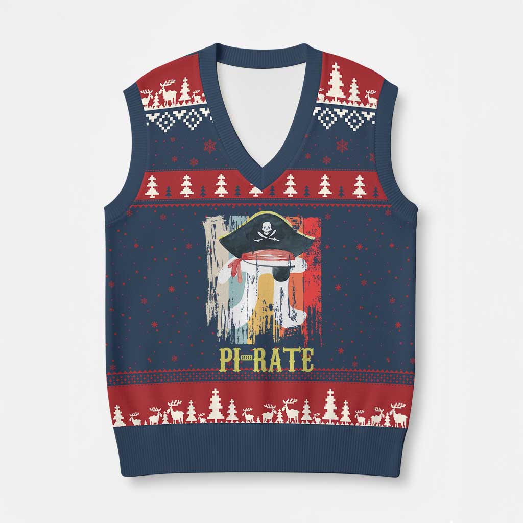 Funny Pi-rate V-Neck Knit Sweater Vest Pi Day Math Geek Pirate Lover - Wonder Print Shop