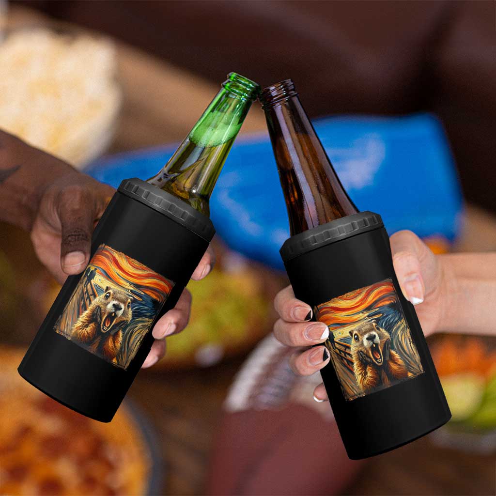 Funny Scream Groundhog 4 in 1 Can Cooler Tumbler Woddchuck Day