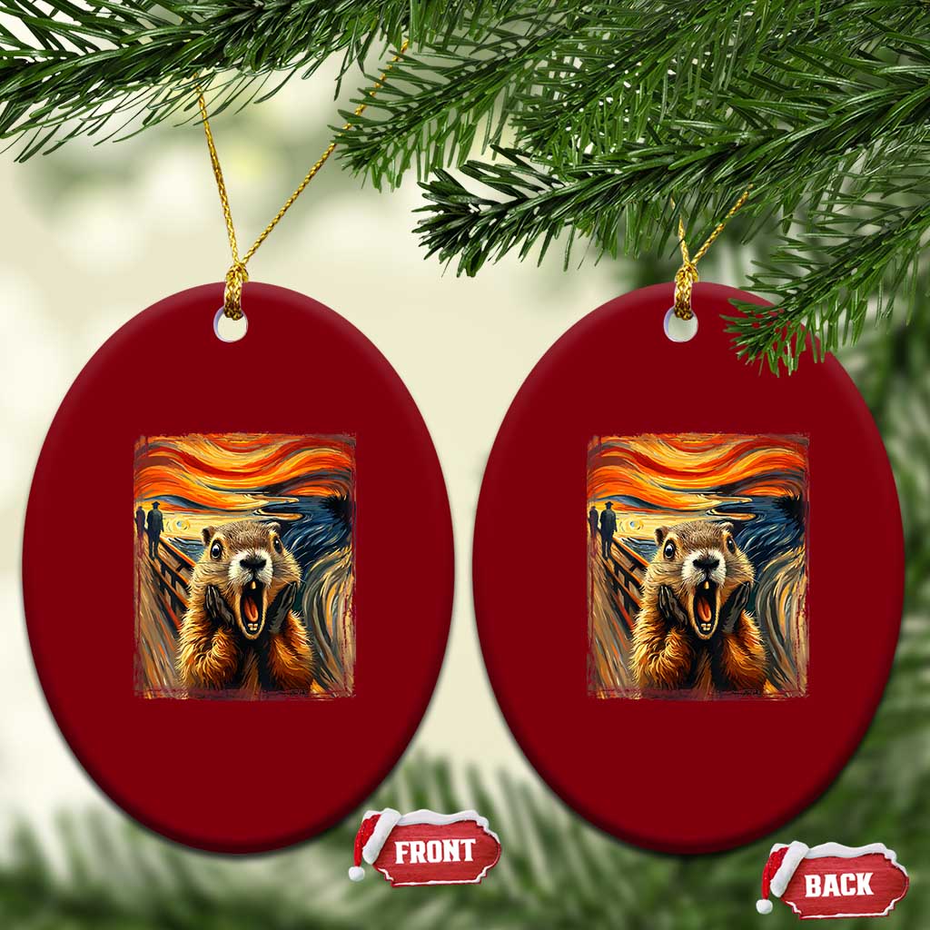 Funny Scream Groundhog Ceramic Ornament Woddchuck Day - Wonder Print Shop