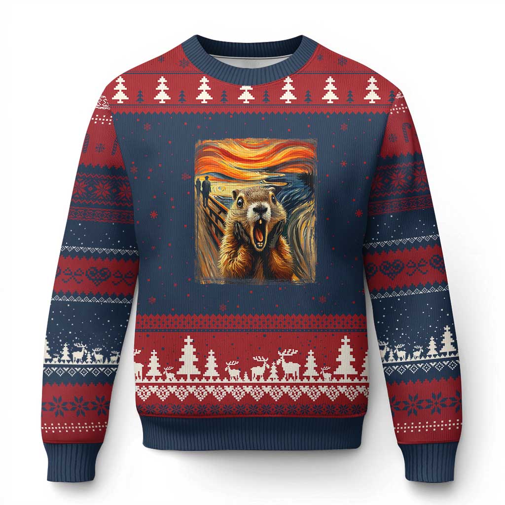 Funny Scream Groundhog Ugly Christmas Sweater Woddchuck Day - Wonder Print Shop
