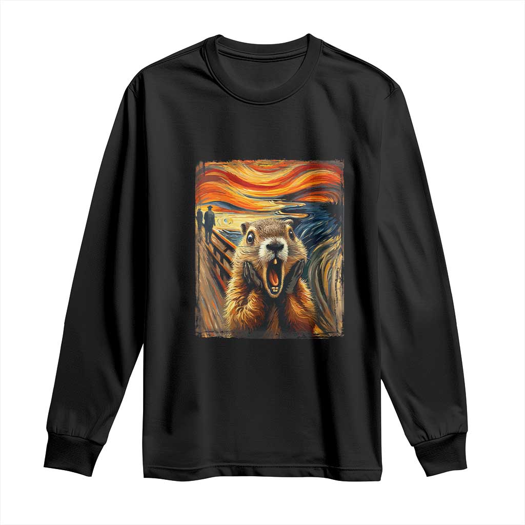 Funny Scream Groundhog Long Sleeve Shirt Woddchuck Day