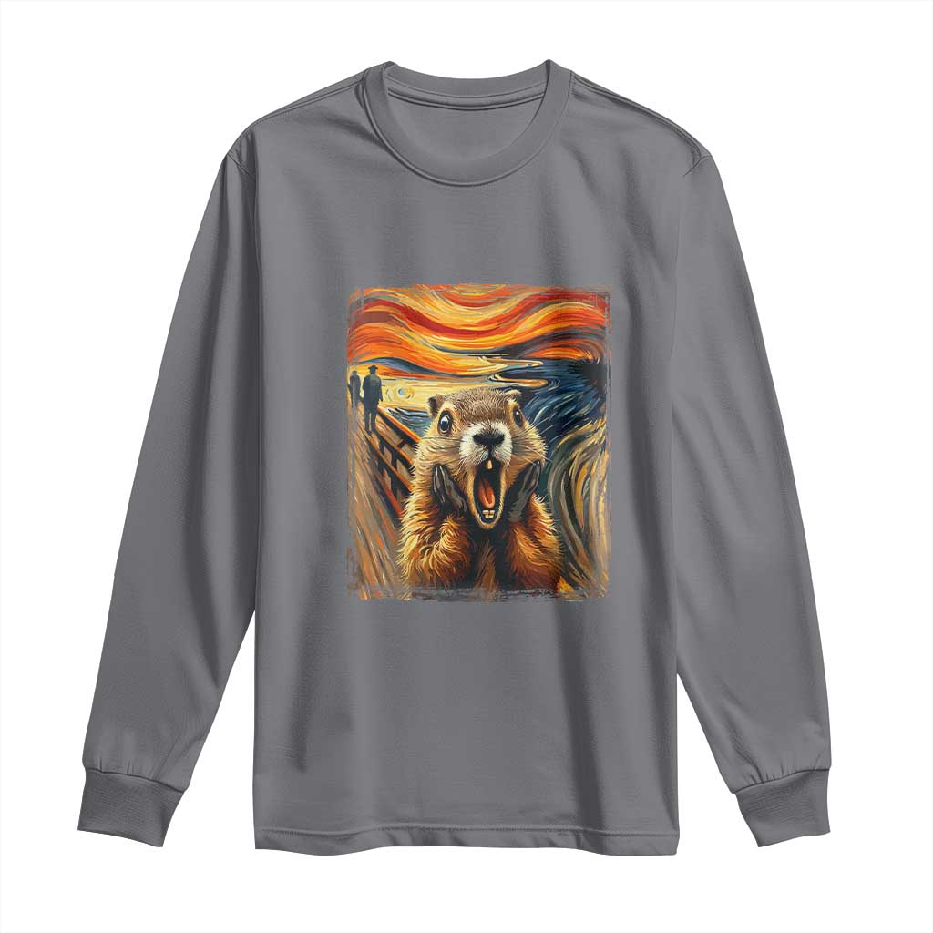 Funny Scream Groundhog Long Sleeve Shirt Woddchuck Day