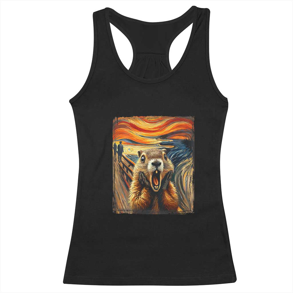 Funny Scream Groundhog Racerback Tank Top Woddchuck Day