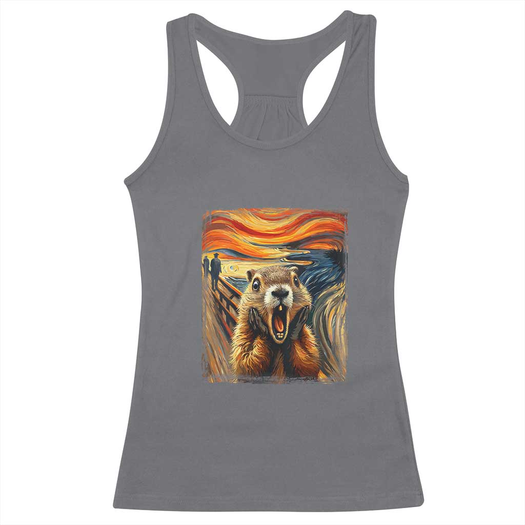 Funny Scream Groundhog Racerback Tank Top Woddchuck Day