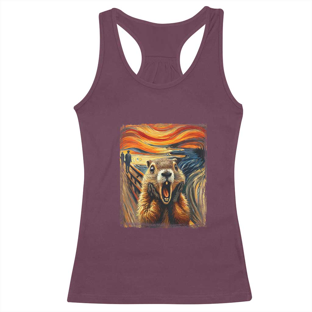 Funny Scream Groundhog Racerback Tank Top Woddchuck Day