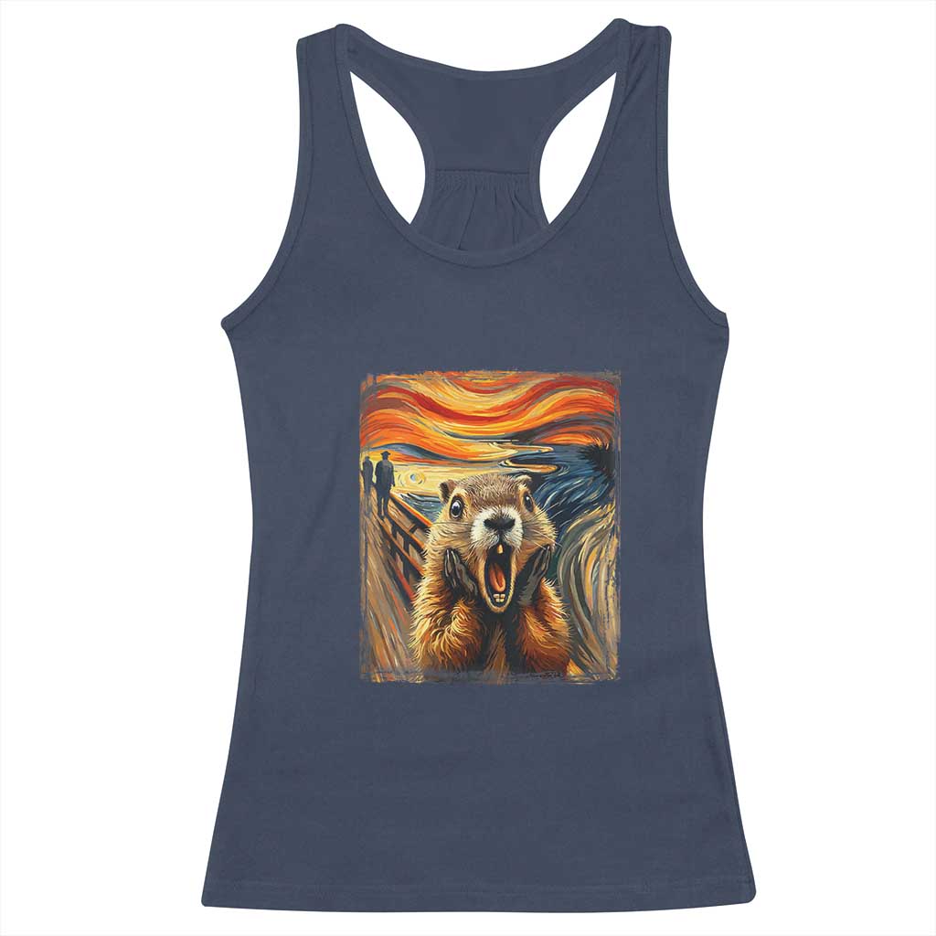 Funny Scream Groundhog Racerback Tank Top Woddchuck Day