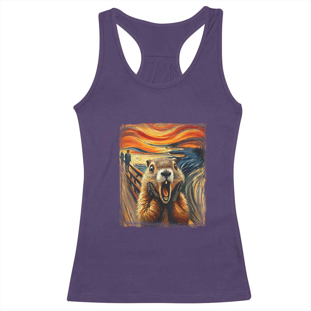 Funny Scream Groundhog Racerback Tank Top Woddchuck Day