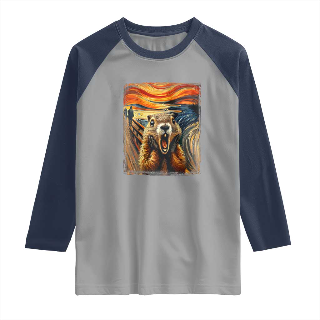 Funny Scream Groundhog Raglan Shirt Woddchuck Day